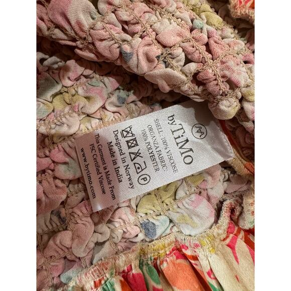 BYTIMO peach Shirred floral-print satin-crepe mini dress size small X - Picture 8 of 12